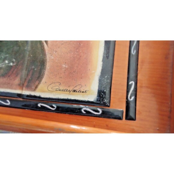 Vintage Handled Wooden Tray with Ceramic Tile Inlaid Rooster Artist Signed - Picture 2 of 13